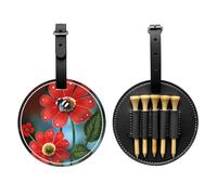 Ladybug Flower Printed Golf Tee Holder Fits 5 Tees, Black PU Leather