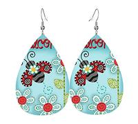 Ladybug Flower Pvc Artificial Leather Dangle Earrings, Hook Is 925 Silver Plated Material
