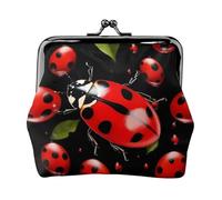 Ladybug Full Double-Sided Printed Pattern Women's and Girls' Fashionable Leather Kiss Lock Coin Purse Card Bag