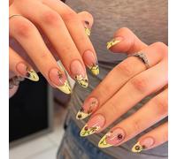 Ladybug Garden Floral Press On Nails Short Almond Shape Fake Nails with Hand-Painted 3D Designs - Spring & Elegant Long-Lasting Wear Stick On French Tip Square Wraps Acrylic Pack Manicure Kit