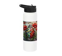 Ladybug Groovy Bug Vibrant Poppy Flower Insect Art Seeing Stainless Steel Insulated Water Bottle
