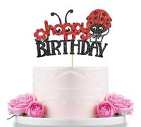 Ladybug Happy Birthday Cake Topper Baby Shower Cake Decor Garden Themed Insects Ladybug Birthday Party Decoration Supplies Black Red Glitter