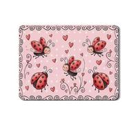 Ladybug Heart Dish Drying Mats for Kitchen Counter, Cute Peach Polka Dot Absorbent Rubber Mat, Spring Floral Pu Leather Drying Pad for Decor 18x24 Inch