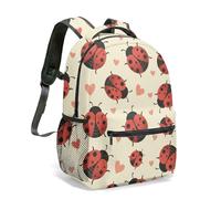 Ladybug Heart Print Backpack for Kids Cute Red Cartoon Pattern 16 Inch School Bag Water Resistant Childrens Travel Daypack (01)