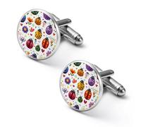 Ladybug Lady Bug Hearts Flowers Fashion Cufflinks for Men Classic Shirts Cuff Links Set for Wedding Business 1.7cm