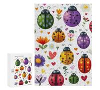Ladybug Lady Bug Hearts Flowers Jigsaw Puzzle for Adults Wooden Challenging Puzzles Gift for Family Friends