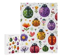 Ladybug Lady Bug Hearts Flowers Jigsaw Puzzle for Adults Wooden Challenging Puzzles Gift for Family Friends