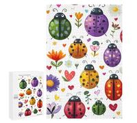 Ladybug Lady Bug Hearts Flowers Jigsaw Puzzle for Adults Wooden Challenging Puzzles Gift for Family Friends