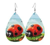 ladybug landscape earrings women earings leather teardrop double sided earrings lightweight dangle earrings for women ear accessories fashion jewelry birthday gift
