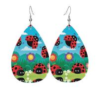Ladybug landscape Printed Teardrop Pendant Leather Earrings | Lightweight and Versatile Earrings | Suitable for Daily Commute and Date Wear