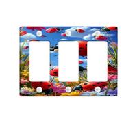 Ladybug Light Switch Cover Plates/Outlet Covers, Red and Green Spring Flowers for Home Decor, Thermoplastic Wall Plates, Standard Size 3 Gang Wall Plate