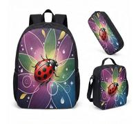 Ladybug Lily of the Valley 17 Inch Backpack 3 Piece Set, Realistic Floral Pattern School Bag for Students, Nature Botanical Daypack (04)