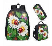 Ladybug Lily of the Valley 17 Inch Backpack 3 Piece Set, Realistic Floral Pattern School Bag for Students, Nature Botanical Daypack (06)