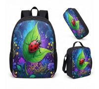 Ladybug Lily of the Valley 17 Inch Backpack Set 3 Pcs Kids School Bag Nature Print Fantasy Art Floral Illustration (03)