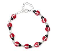 Ladybug Link Bracelet, Red Enamel Charm, Adjustable Lucky Insect Jewelry, M, Metal Enamel Red Enamel, no gemstone