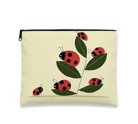 Ladybug Makeup Bag, Cute Beetle Pattern Cosmetic Travel Pouch for Women, Portable Small Canvas Zipper Organizer, Ideal Gift for Spring and Summer, light yellow, 7x9 Inch, Ladybugs