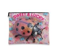 Ladybug Makeup Pouch, Sweet & Lucky Glitter Cosmetic Bag for Women, Portable Small Zipper Pouch, Cute Travel Toiletry Bag, Spring Festival Gift Organizer, Peach, 7x9 Inch, Ladybug