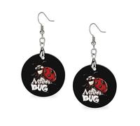 Ladybug Mom Mama Bug Earrings for Women Round Dangle Earrings Wooden Drop Earring Jewelry Gifts