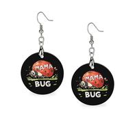 Ladybug Mom Mama Bug Wooden Earrings Round Dangle Earrings for Travel Party