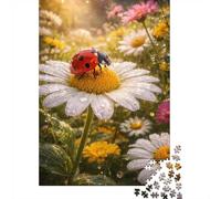Ladybug on A Daisy with Dew Drops 1000-Piece Puzzle for Adults, 70x50cm/1000pcs, White Card with A Low-dust Finish; An At-home Challenge for Leisure Time