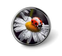 Ladybug on Daisy Flower Badges Pin, Personalized Exquisite Round Badge, 1 Inch Button Pins for Women And Men, Decorative Metal Round Brooch for Clothing, Backpacks, And Hats