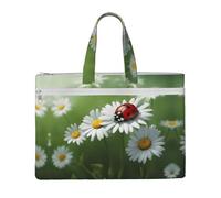Ladybug On Daisy Flower Canvas Document Bag Organizer Handbag For Travel And Leisure Weekends, Black, One Size