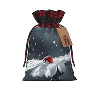 Ladybug on Daisy Flower Christmas New Year Candy Gift Bags S Size Drawstring Bags for Kids Xmas Holiday Xmas Eve Presents