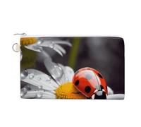 Ladybug on Daisy Flower Coin Purse with Zipper Coin Wallet Coin Pouch Canvas Change Purse Pouch Zero Wallet Coin Bag