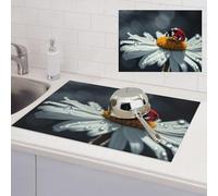 Ladybug on Daisy Flower Dish Drying Mat for Kitchen Counter, Absorbent Microfiber Drainer Mats, Non-slip Kitchen Draining Mat for Coffee Machine Dish Rack Pad 24"x18" Dish Drainer Pad