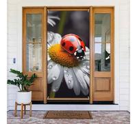 Ladybug on Daisy Flower Door Cover Decorations, Welcome Door Banner Backdrop Seasonal Spring Summer Porch Banner Sign Photo Background for Indoor Outdoor Party Decor 72.8 x 35.4 Inch