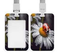Ladybug on Daisy Flower ID Badge Holder Waterproof Card Protector Push-Pull Slot Work ID Card Holder with Lanyard Personalized Detachable Card Holders for Office Corporate Use