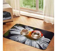 Ladybug On Daisy Flower Pet Feeding Mat Absorbent Pu Leather Dog Cat Food Mats Contain Spills Protects Floors, Anti-Slip Rubber Backing Dog Bowl Mats Easy Clean Pet Placemats 30x45cm