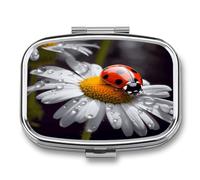 Ladybug on Daisy Flower Pill Organizer with 2 Compartments Metal Square Pill Case Small Pill Box Portable Medicine Box Slim Travel Pill Container Medicine Organizer for Daily Use
