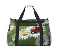 Ladybug on Daisy Flower Print Ample Space Travel Duffle Bag Carry On Tote 19.7x13x10.2 in Stylish Tote for Gym