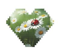 Ladybug on Daisy Flower Print Art Brick Puzzle Heart Shaped DIY Building Blocks Set 3D Jigsaw Home Decor 82 Pieces