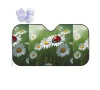 Ladybug On Daisy Flower Print Car Windshield Sun Shade, Sun Visor With Suction Cups For Most Vehicles