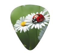 Ladybug on Daisy Flower print Celluloid Guitar Plectrums for Acoustic Guitar Bass,Guitar Picks with Organizer Box