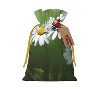 Ladybug on Daisy Flower print Drawstring Gift Bag for Wedding Party Birthday Unique Present Bag Reusable Canvas Bag,1 Piece M