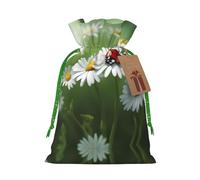 Ladybug On Daisy Flower Print Drawstring Pouch For Gifts,Reusable Adorable Gift Bags,Perfect For Jewelry And More