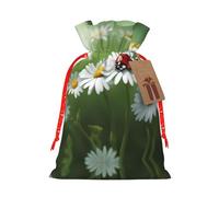 Ladybug On Daisy Flower Print Drawstring Pouch For Gifts,Reusable Adorable Gift Bags,Perfect For Jewelry And More