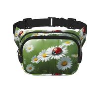 Ladybug on Daisy Flower print Fanny Pack Waist Packs with Extender for Men Women, Waist Bag Hip Pack with Zipper Pockets, Black, One Size