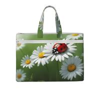 Ladybug On Daisy Flower Print Large Capacity Canvas Tote File Bag Business Office Supplies Work Travel Shopping