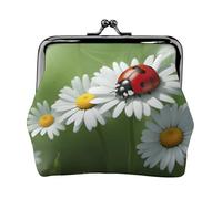 Ladybug on Daisy Flower Print Lightweight Women Coin Purse Exquisite Waterproof Small Pouch for Coins Cards