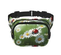 Ladybug on Daisy Flower Print Men and Women Square Double Layer Waist Bag Workout Crossbody Travel Waist Bag, Black, One Size