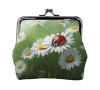Ladybug on Daisy Flower Print Practicality Coin Purse Cute Mini Coin Pouch for Women (4.52 x 4.13in) Exquisite, Black, One Size