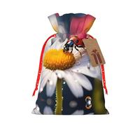 Ladybug On Daisy Flower Print Reusable Gift Bags,Drawstring Gift Bags For Jewelry And Gifts,For Festive Occasions