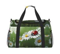 Ladybug on Daisy Flower Print Travel Duffle Bag Large Capacity Tote Stylish Weekender Bag for Outdoor Activities