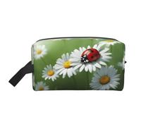 Ladybug on Daisy Flower Print Travel Grooming Storage Bag, Reusable Makeup Storage Organizer, Bathroom Supplies