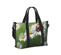 Ladybug on Daisy Flower Print Travel Hand Bag Foldable Weekend Getaways Gym Sports Trip Daily Use Camping Tote