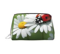 Ladybug On Daisy Flower Print Women Makeup Bag Cosmetic Travel Vanity Pouch Toiletry Everyday Essential Organizer